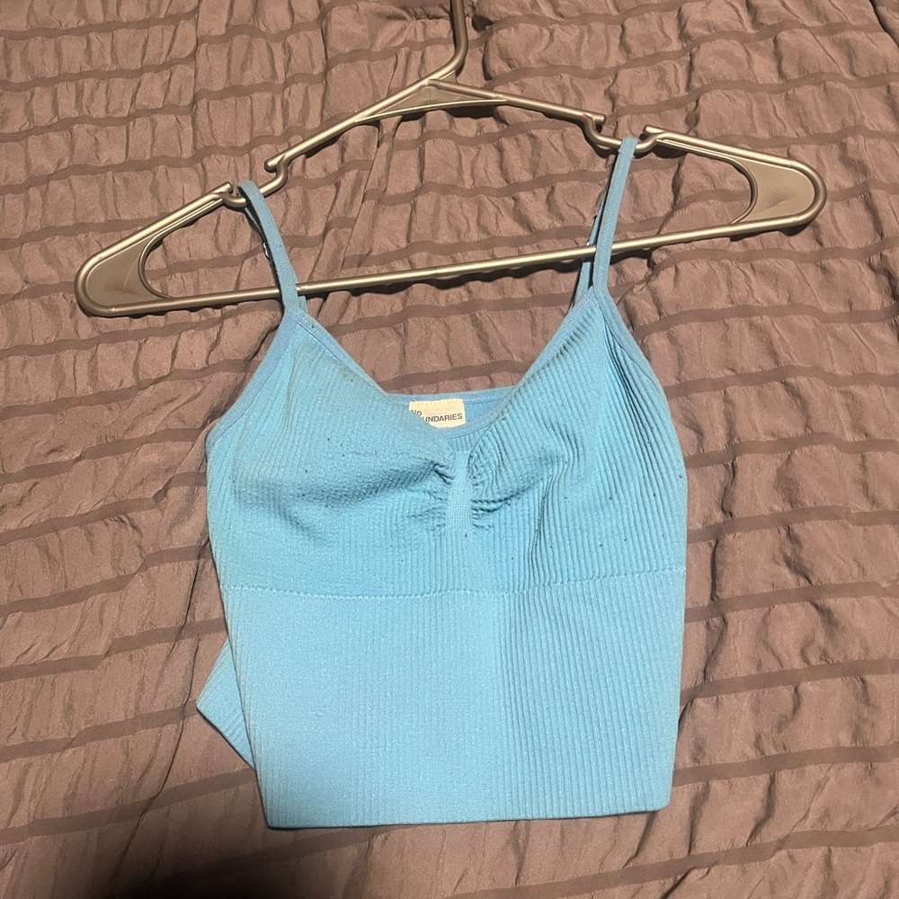 Blue Ribbed Crop Top